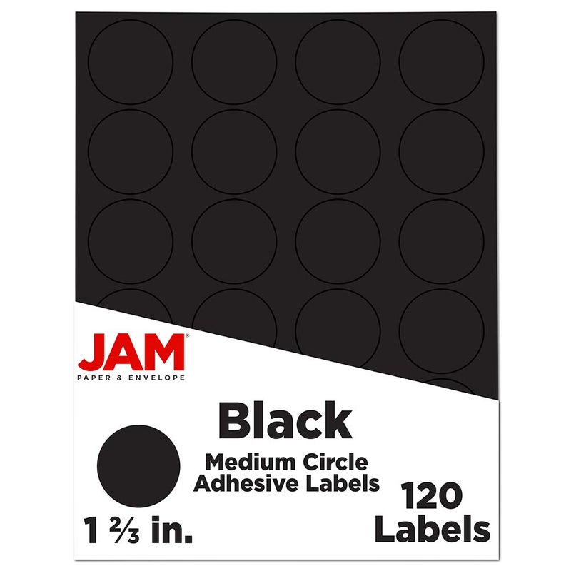 JAM PAPER Circle Label Sticker Seals - 1 2/3 Inch Diameter - Black - 120 Round Labels/Pack - Image 1